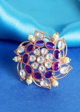 Load image into Gallery viewer, White &amp; Violet Red Kundan Adjustable Ring Having Pearl work