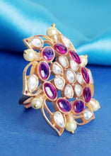 Load image into Gallery viewer, White &amp; Violet Red Kundan Adjustable Ring Having Pearl work