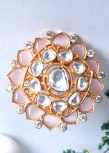 Load image into Gallery viewer, White &amp; Peach Pink Kundan Adjustable Ring Having Stone work