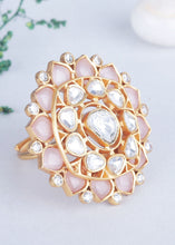 Load image into Gallery viewer, White &amp; Peach Pink Kundan Adjustable Ring Having Stone work