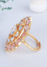 Load image into Gallery viewer, White &amp; Peach Pink Kundan Adjustable Ring Having Stone work