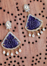 Load image into Gallery viewer, Blue &amp; White Kundan Earrings Having Stone work