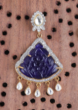 Load image into Gallery viewer, Blue &amp; White Kundan Earrings Having Stone work