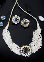 Load image into Gallery viewer, White &amp; Blue Kundan Necklace Set Having Stone &amp; Pearl work