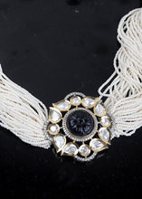 Load image into Gallery viewer, White &amp; Blue Kundan Necklace Set Having Stone &amp; Pearl work