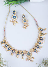 Load image into Gallery viewer, White &amp; Blue Kundan Necklace Set Having Stone work