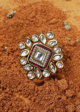 Load image into Gallery viewer, White &amp; Red Kundan Adjustable Ring Having Stone work