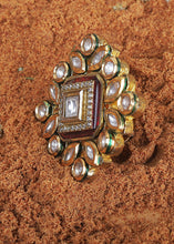 Load image into Gallery viewer, White &amp; Red Kundan Adjustable Ring Having Stone work