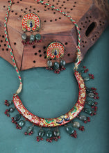 Load image into Gallery viewer, Red &amp; Green Meenakari Necklace Set with Earrings