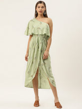 Load image into Gallery viewer, One Shoulder yoke overlap printed dress
