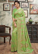 Load image into Gallery viewer, Pear Green Sequence Zari Weaving Soft Silk Saree