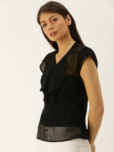 Load image into Gallery viewer, frill neck cap sleeve blouse
