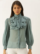 Load image into Gallery viewer, High Neck ruffle blouse