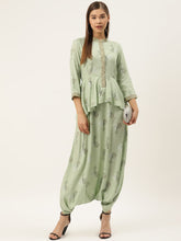 Load image into Gallery viewer, Peplum yoke with low crotch printed jumpsuit