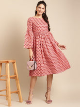 Load image into Gallery viewer, Foral Print Midi Dress with bell sleeve