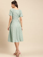 Load image into Gallery viewer, Midi Printed Dress with overlap neck and side tie