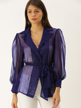 Load image into Gallery viewer, Notch collar overlap top with tie