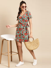 Load image into Gallery viewer, Mini Overlap tie Shift dress