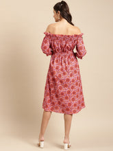 Load image into Gallery viewer, Off shoulder printed midi dress with front tie up