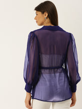 Load image into Gallery viewer, Notch collar overlap top with tie