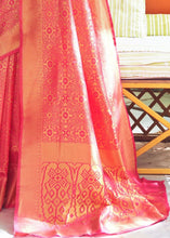 Load image into Gallery viewer, Cerise Pink and Golden Blend Woven Banarasi Silk Saree