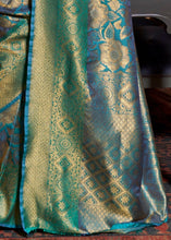 Load image into Gallery viewer, Golden and Blue Blend Kanjivaram Silk Saree