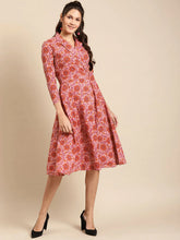 Load image into Gallery viewer, Notch collar with biased flare midi dress